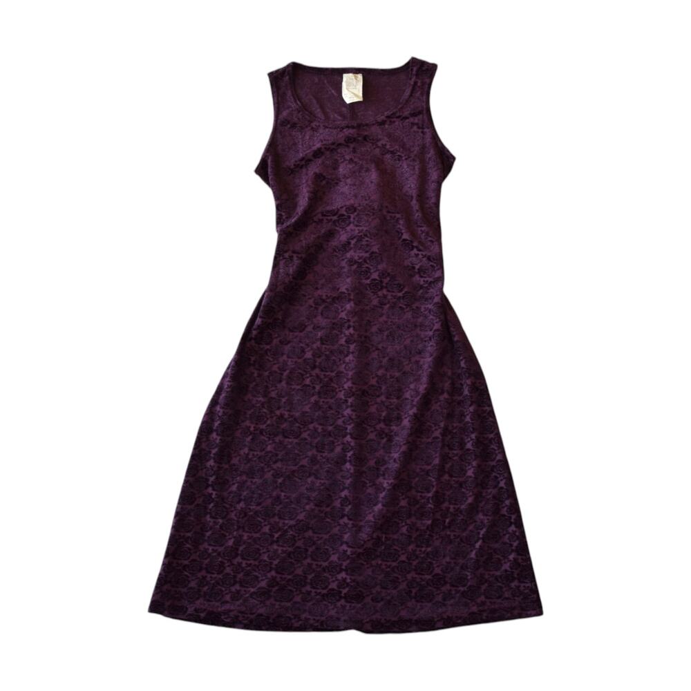 Vintage 90s Purple Floral Velvet A Line Whimsy Dress Size Small
